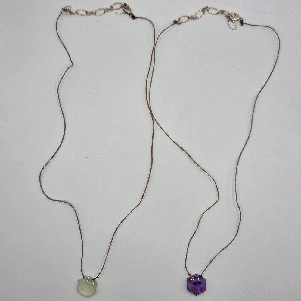 SoulKu Sacred Geometry Amethyst Prehnite Necklace Lot of 2 Sterling Silver
